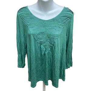 BKE Red Womens Shirt Size Large Green The Buckle Blouse Casual 3/4 Sleeve